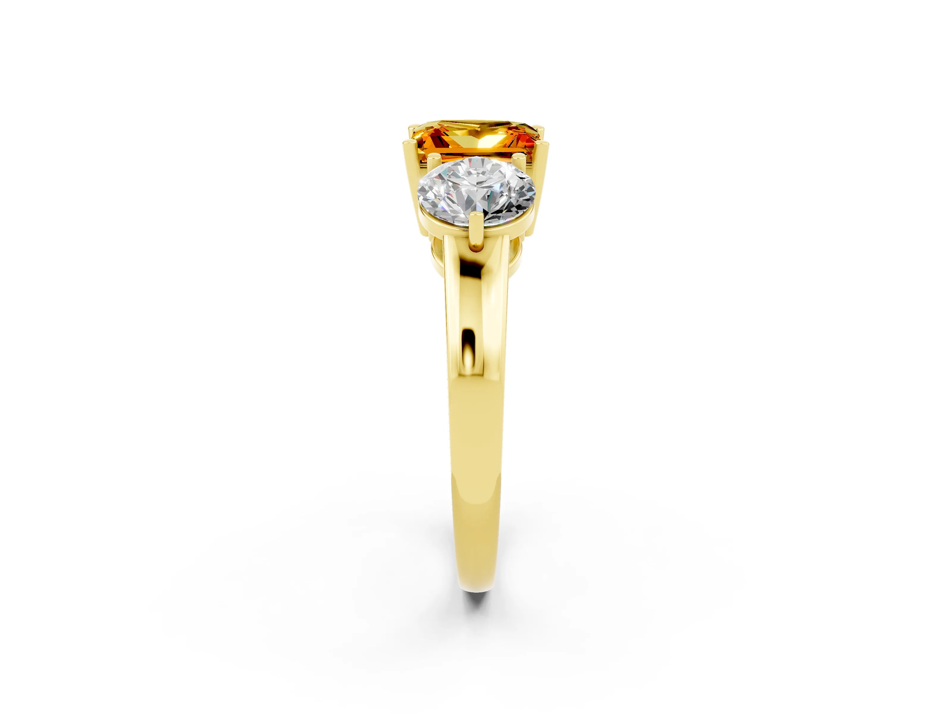 Yellow gold Princess Cut Citrine Three-Stone Ring with Prong Setting and Classic Band_2