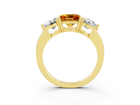 Yellow gold Princess Cut Citrine Three-Stone Ring with Prong Setting and Classic Band_3