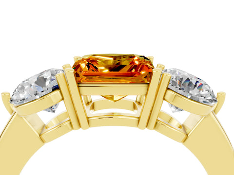Yellow gold Princess Cut Citrine Three-Stone Ring with Prong Setting and Classic Band_4