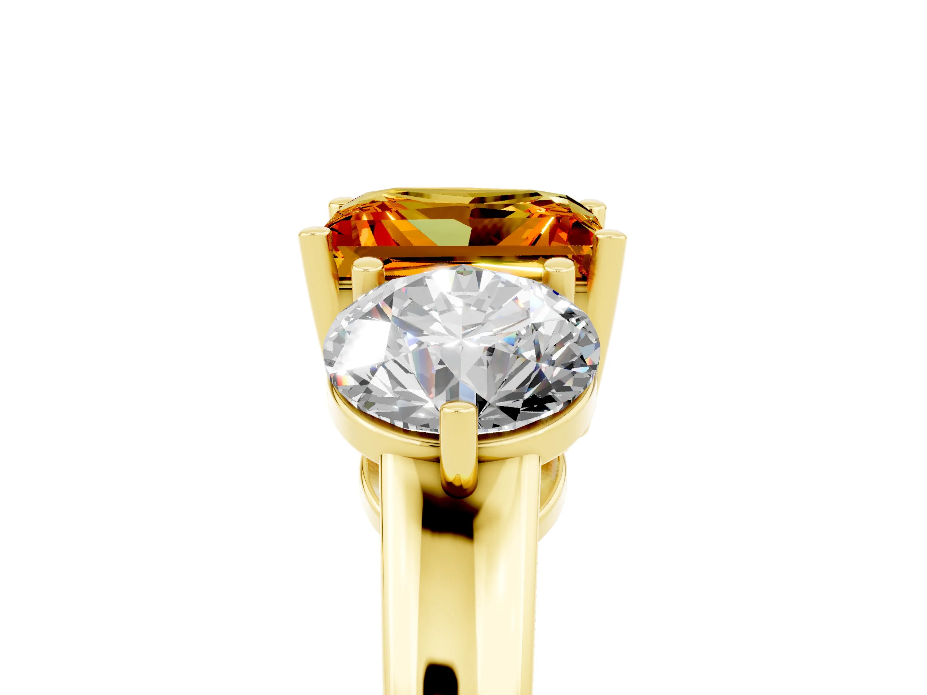 Yellow gold Princess Cut Citrine Three-Stone Ring with Prong Setting and Classic Band_5
