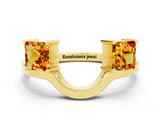 Yellow gold Princess Cut Citrine Two-Stone Open Band Ring with Four-Prong Setting_6