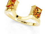 Yellow gold Princess Cut Citrine Two-Stone Open Band Ring with Four-Prong Setting_7