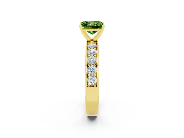 Yellow gold Princess Cut Peridot Engagement Ring with Channel Set Round  Band and Prong Setting