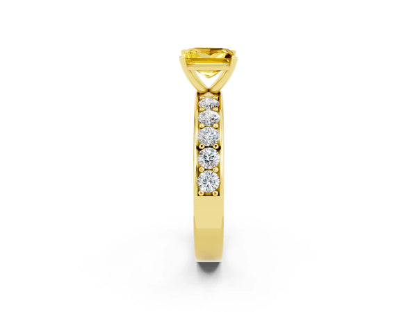 Yellow gold Princess Cut Yellow Sapphire Engagement Ring with Channel Set Round Band and Prong Setting
