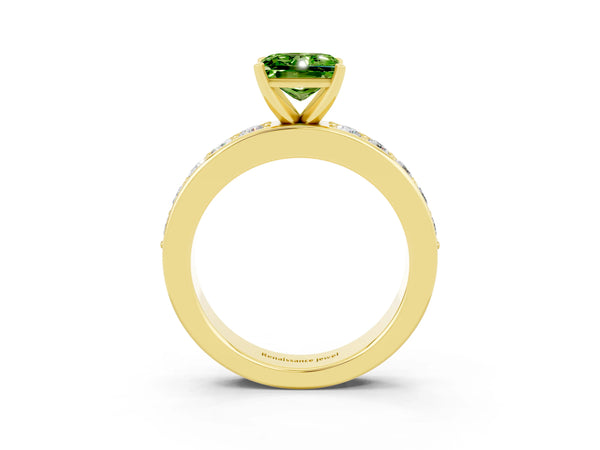 Yellow gold Princess Cut Peridot Engagement Ring with Channel Set Round  Band and Prong Setting