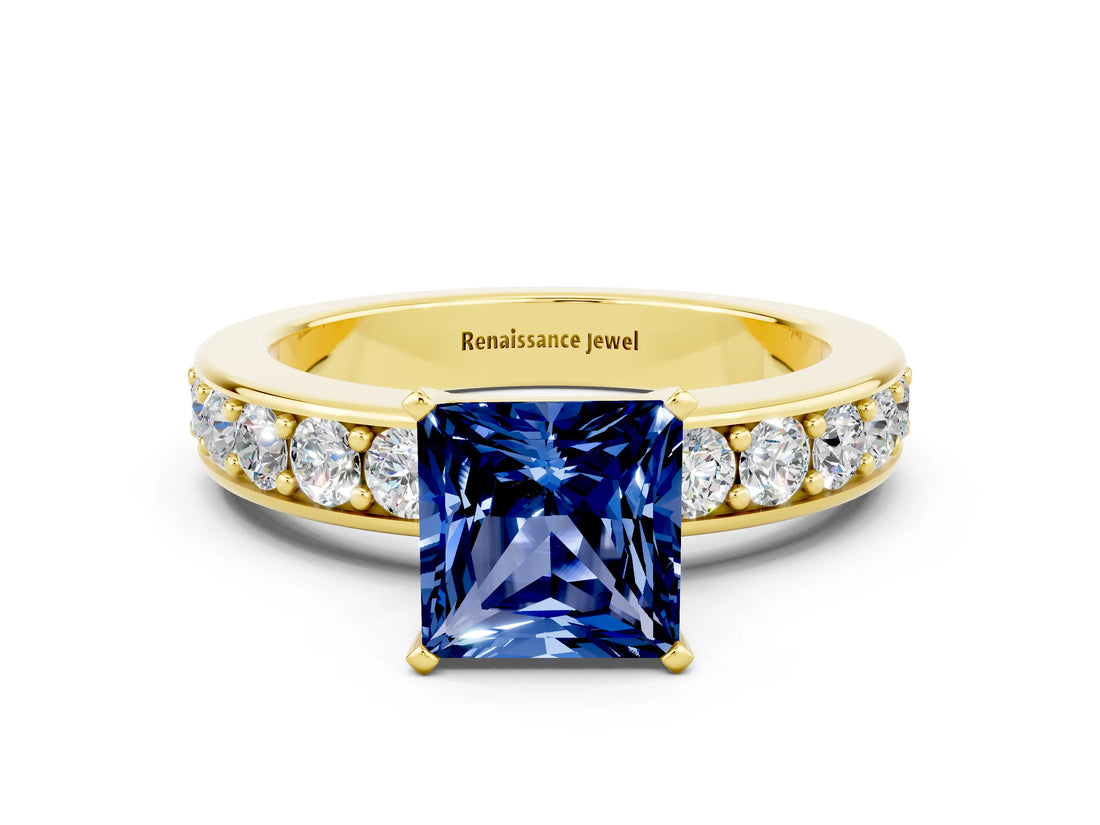 Yellow gold Princess Cut Cut Channel Set Diamond Engagement Ring with Four-Prong Setting