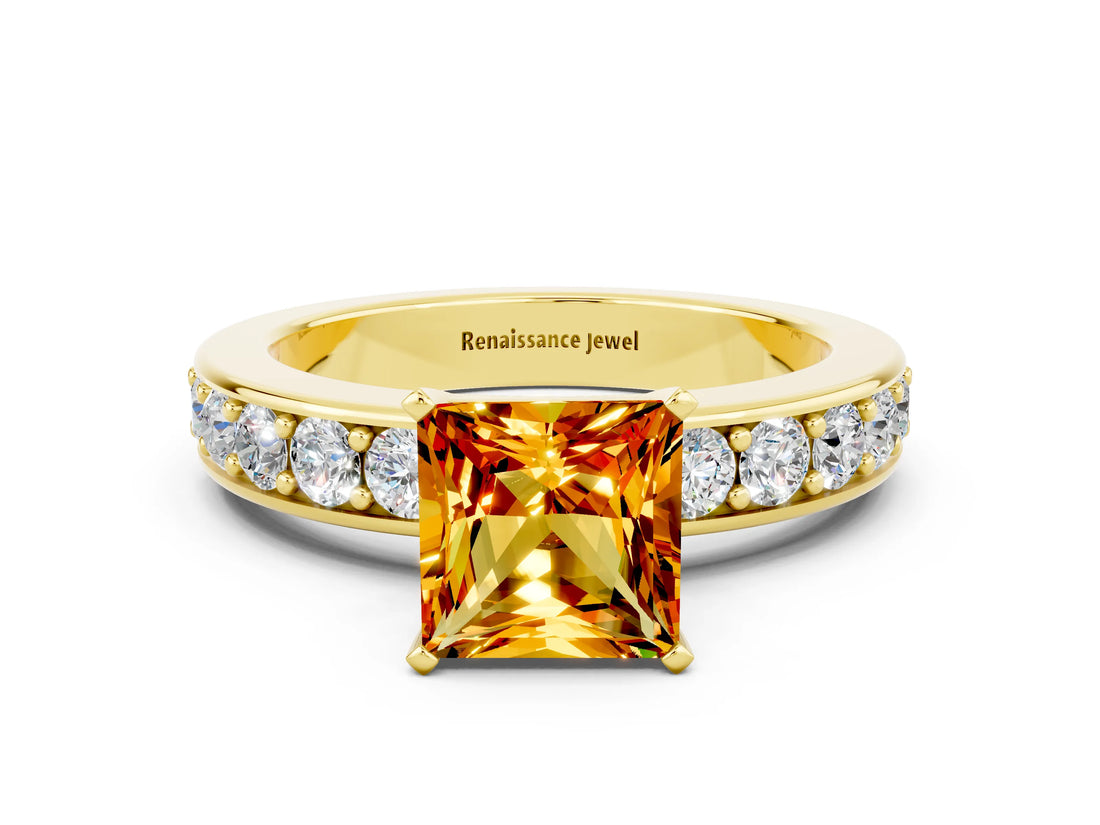 Yellow gold Princess Cut Cut Channel Set Diamond Engagement Ring with Four-Prong Setting