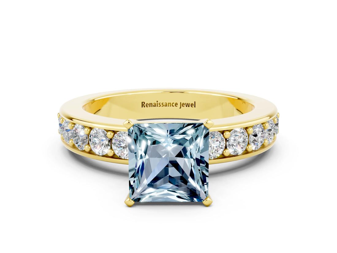 Yellow gold Princess Cut Cut Channel Set Diamond Engagement Ring with Four-Prong Setting