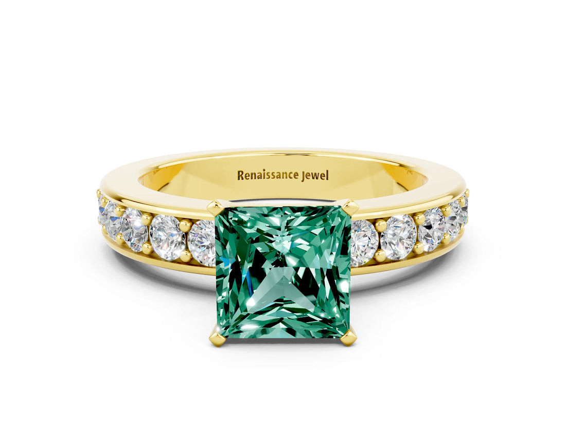 Yellow gold Princess Cut Cut Channel Set Diamond Engagement Ring with Four-Prong Setting