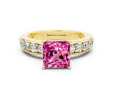 Yellow gold Princess Cut Cut Channel Set Diamond Engagement Ring with Four-Prong Setting
