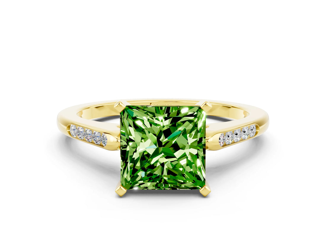 Yellow gold Princess Cut Cut Channel Set Solitaire Engagement Ring with Four-Prong Setting