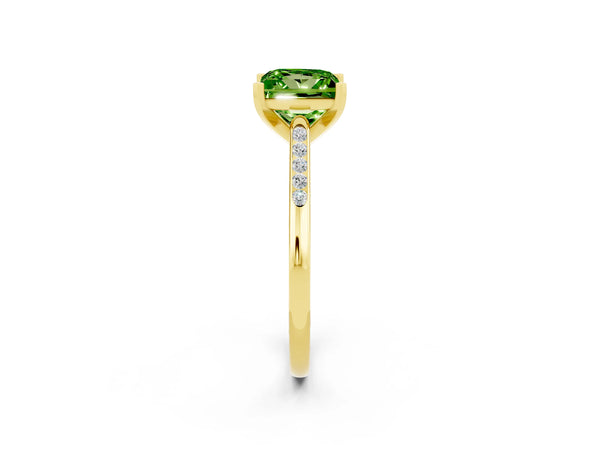 Yellow gold Princess Cut Peridot Solitaire Ring with Channel Set Round Band and Prong Setting