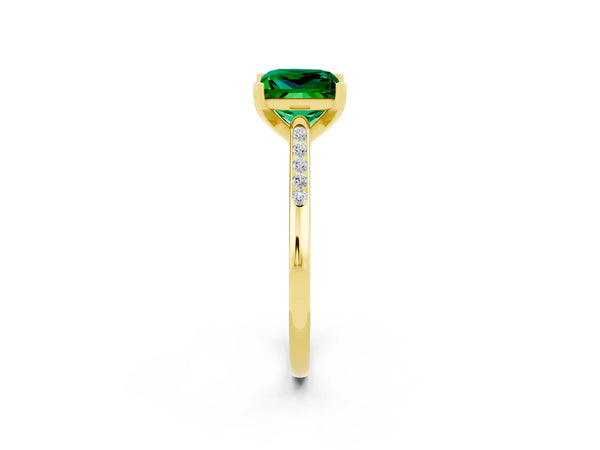Yellow gold Princess Cut Emerald Solitaire Ring with Channel Set Round Band and Prong Setting