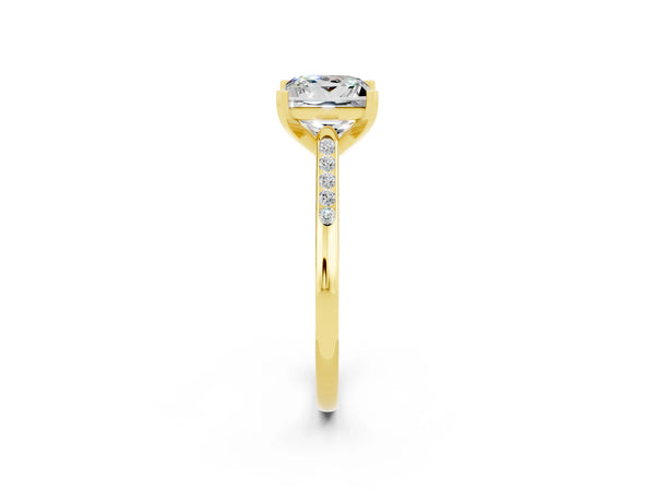 Yellow gold Princess Cut Moissanite Solitaire Ring with Channel Set Round Band and Prong Setting