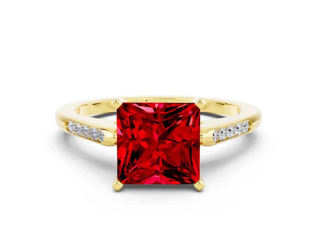 Yellow gold Princess Cut Cut Channel Set Solitaire Engagement Ring with Four-Prong Setting