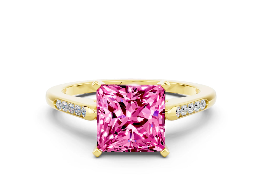 Yellow gold Princess Cut Cut Channel Set Solitaire Engagement Ring with Four-Prong Setting