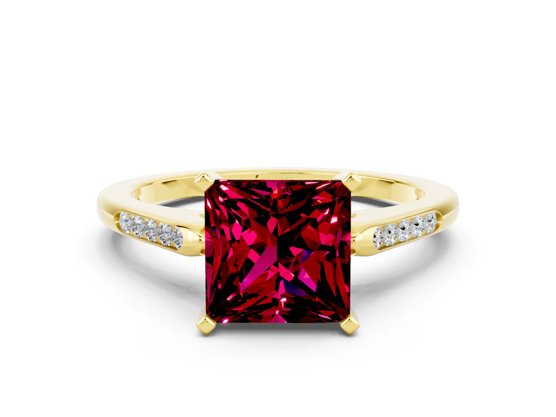 Yellow gold Princess Cut Cut Channel Set Solitaire Engagement Ring with Four-Prong Setting