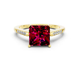Yellow gold Princess Cut Cut Channel Set Solitaire Engagement Ring with Four-Prong Setting