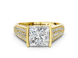 Yellow gold Princess Cut Cut Diamond Channel Set Pave Band with Tension Prong Setting_3