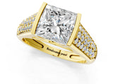 Yellow gold Princess Cut Cut Diamond Channel Set Pave Band with Tension Prong Setting_4