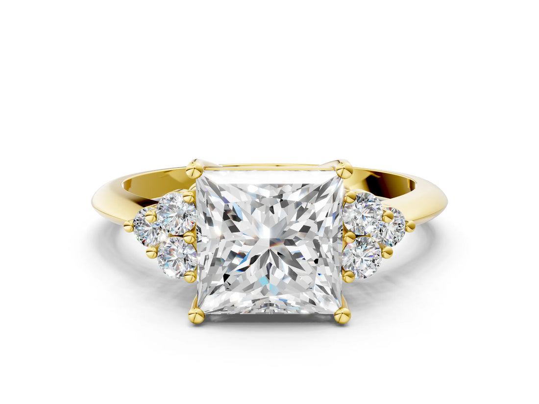 Yellow gold Princess Cut Cut Diamond Cluster Ring with Solitaire Band and Four-Prong Setting_15