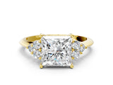 Yellow gold Princess Cut Cut Diamond Cluster Ring with Solitaire Band and Four-Prong Setting_15