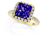 Yellow gold Princess Cut Cut Diamond Floral Halo Engagement Ring with Pavé Band and Prong Setting_1
