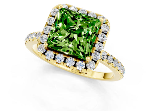 Yellow gold Princess Cut Cut Diamond Floral Halo Engagement Ring with Pavé Band and Prong Setting_1