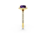 Yellow gold Princess Cut Cut Diamond Floral Halo Engagement Ring with Pavé Band and Prong Setting_2
