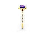 Yellow gold Princess Cut Cut Diamond Floral Halo Engagement Ring with Pavé Band and Prong Setting_2