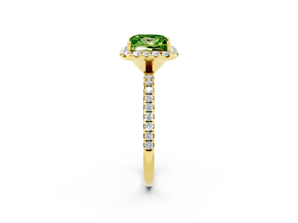 Yellow gold Princess Cut Cut Diamond Floral Halo Engagement Ring with Pavé Band and Prong Setting