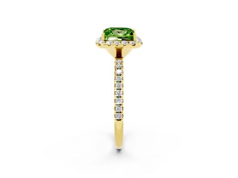 Yellow gold Princess Cut Cut Diamond Floral Halo Engagement Ring with Pavé Band and Prong Setting_2