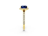 Yellow gold Princess Cut Cut Diamond Floral Halo Engagement Ring with Pavé Band and Prong Setting_2