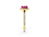 Yellow gold Princess Cut Cut Diamond Floral Halo Engagement Ring with Pavé Band and Prong Setting_2