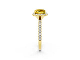 Yellow gold Princess Cut Cut Diamond Floral Halo Engagement Ring with Pavé Band and Prong Setting_2