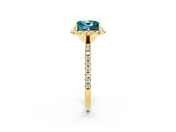 Yellow gold Princess Cut Cut Diamond Floral Halo Engagement Ring with Pavé Band and Prong Setting_2