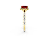 Yellow gold Princess Cut Cut Diamond Floral Halo Engagement Ring with Pavé Band and Prong Setting_2