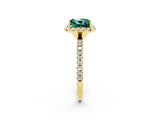 Yellow gold Princess Cut Cut Diamond Floral Halo Engagement Ring with Pavé Band and Prong Setting_2