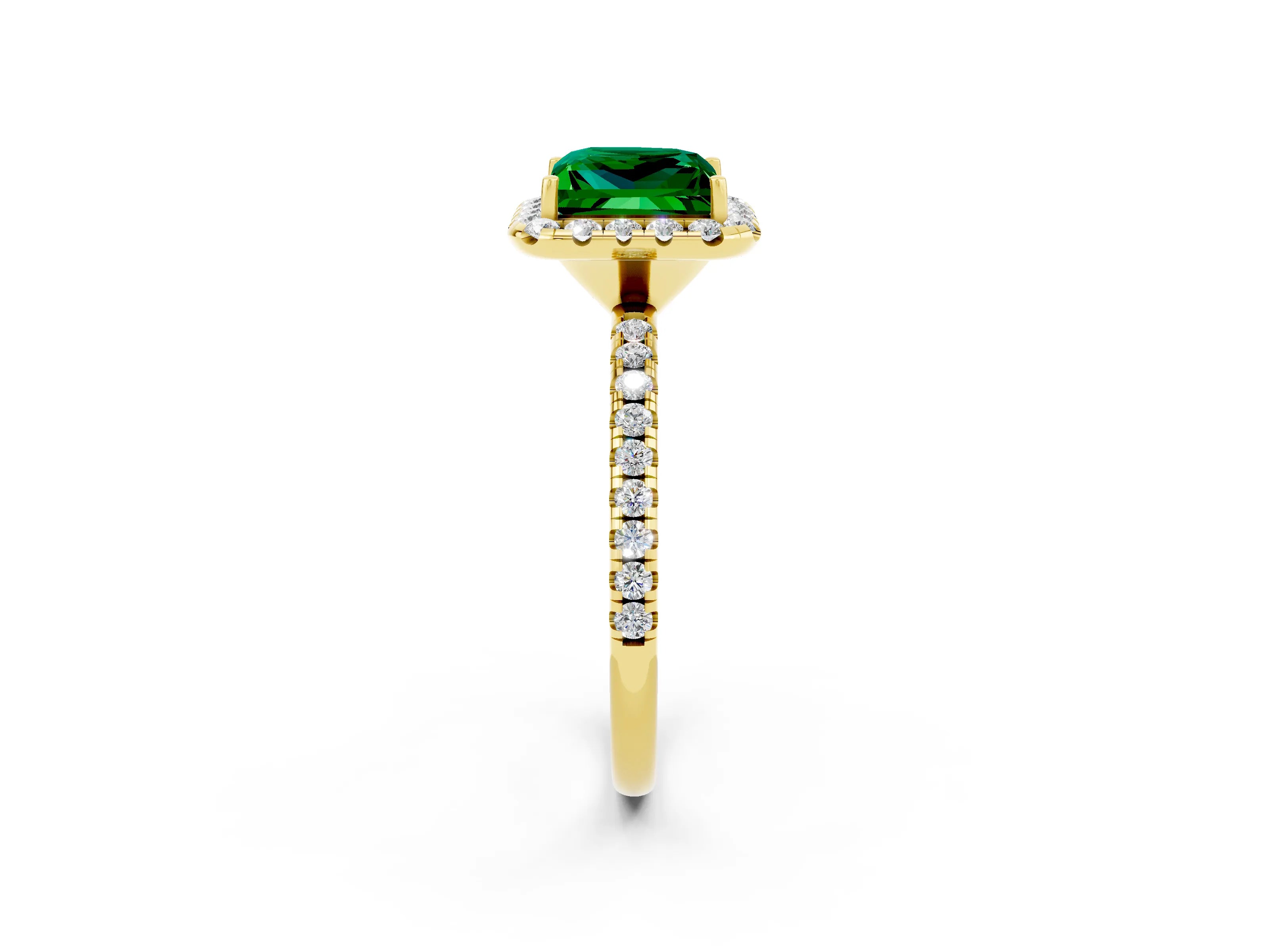 Yellow gold Princess Cut Cut Diamond Floral Halo Engagement Ring with Pavé Band and Prong Setting_2