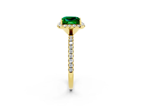 Yellow gold Princess Cut Cut Diamond Floral Halo Engagement Ring with Pavé Band and Prong Setting_2