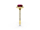 Yellow gold Princess Cut Cut Diamond Floral Halo Engagement Ring with Pavé Band and Prong Setting_2