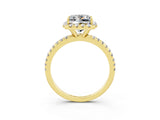 Yellow gold Princess Cut Cut Diamond Floral Halo Engagement Ring with Pavé Band and Prong Setting_3