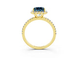 Yellow gold Princess Cut Cut Diamond Floral Halo Engagement Ring with Pavé Band and Prong Setting_3