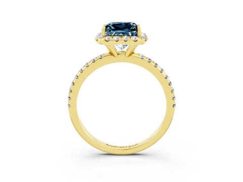 Yellow gold Princess Cut Cut Diamond Floral Halo Engagement Ring with Pavé Band and Prong Setting_3