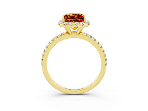 Yellow gold Princess Cut Cut Diamond Floral Halo Engagement Ring with Pavé Band and Prong Setting_3