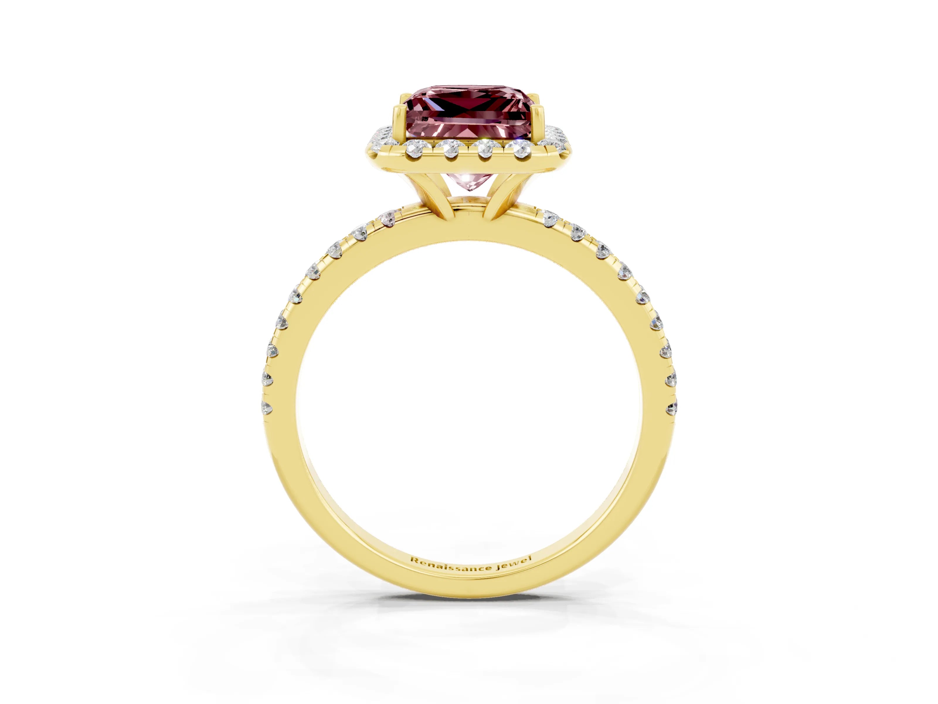 Yellow gold Princess Cut Cut Diamond Floral Halo Engagement Ring with Pavé Band and Prong Setting_3