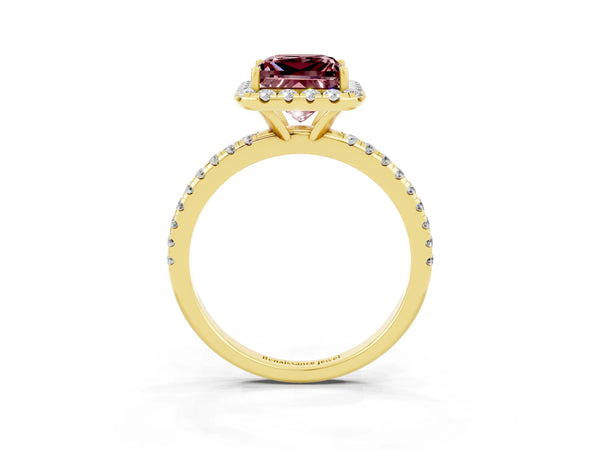 Yellow gold Princess Cut Cut Diamond Floral Halo Engagement Ring with Pavé Band and Prong Setting