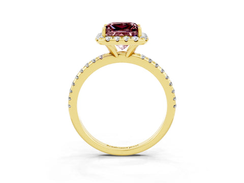 Yellow gold Princess Cut Cut Diamond Floral Halo Engagement Ring with Pavé Band and Prong Setting_3