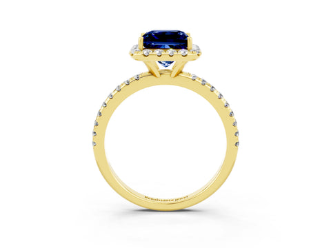 Yellow gold Princess Cut Cut Diamond Floral Halo Engagement Ring with Pavé Band and Prong Setting_3