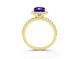 Yellow gold Princess Cut Cut Diamond Floral Halo Engagement Ring with Pavé Band and Prong Setting_3